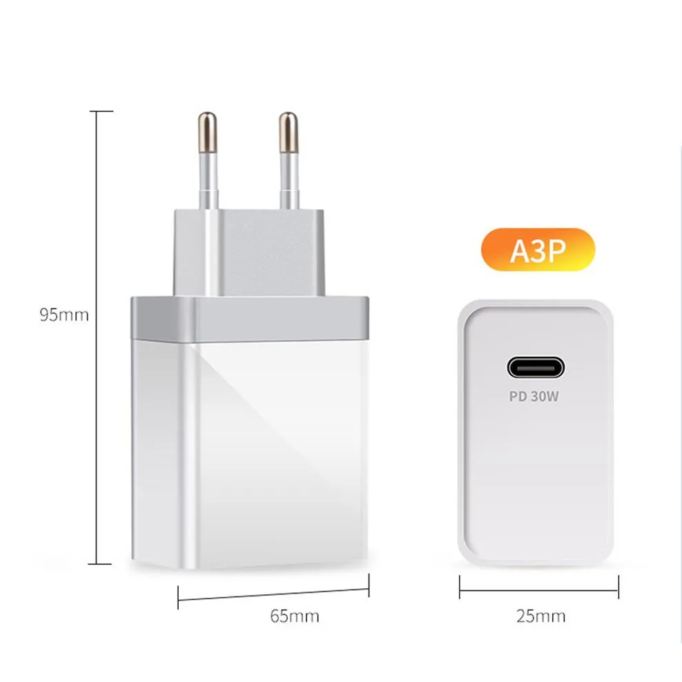 Compact And Portable 30W PD Charger QC3.0 USB Type C Fast Quick Charge Charger for UK EU US pluga11