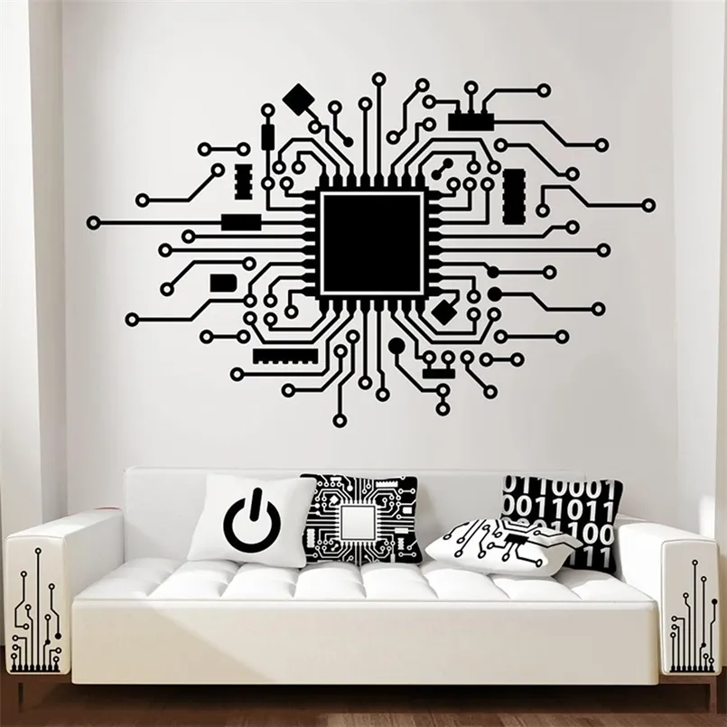 Circuit imprimé technologie ordinateur autocollant mural Cpu IT producteur de musique numérique Hacker Gamer décalcomanie chambre vinyle décor 210914