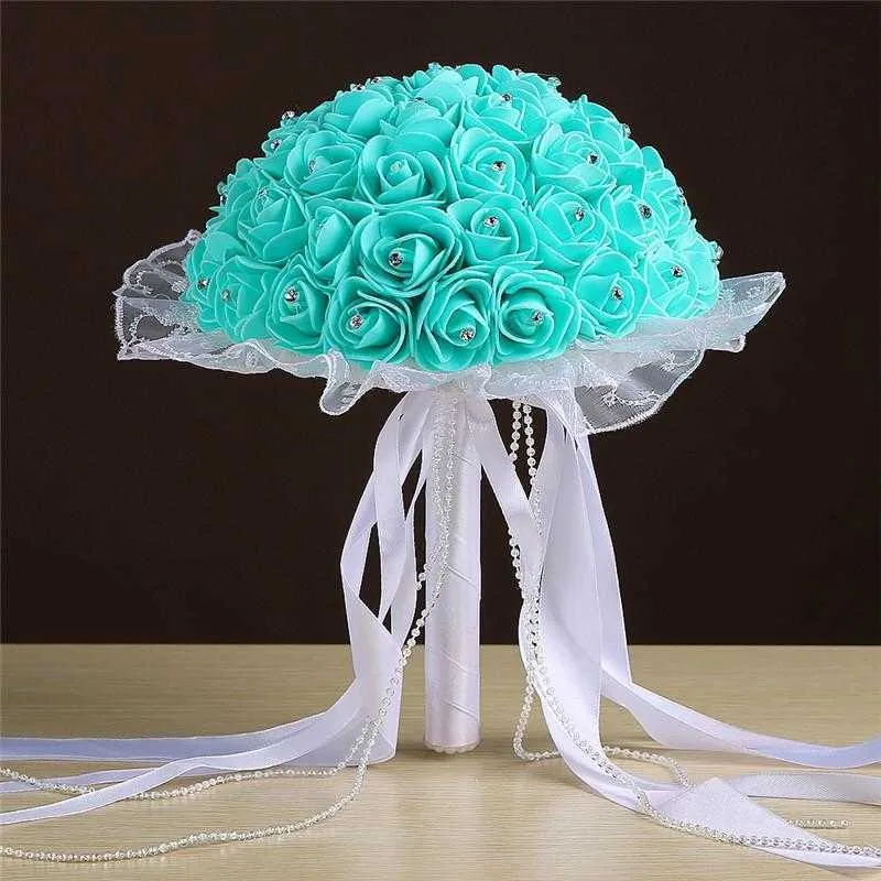 Rose Artificial Bridal Flowers Bride Bouquet Wedding Bouquet Crystal Lvory Silk Ribbon Holding Flower Bouquet Multicolor