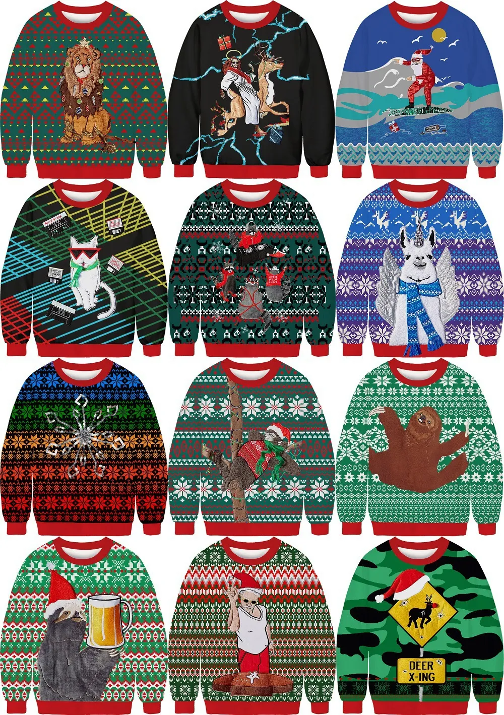 Unisex Couples Ugly Christmas Xmas Sweaters Round Neck Pullover Sweatshirt 3D Funny Squirrel Printed Holiday Jumpers