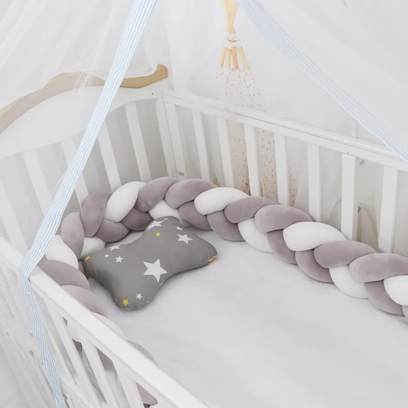 4M Long Baby Bed Bumper Protector In The Crib Baby Pillow Cushion for Newborn Infant Knot Braided Bed Bumper