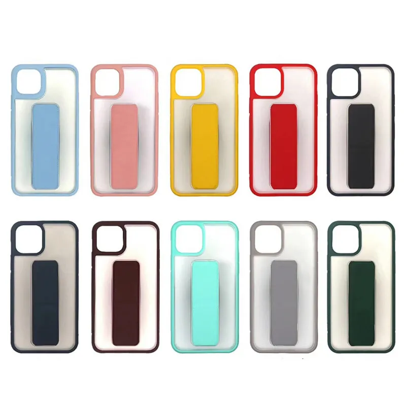 PC006 Colorful Wristband Bracket Matte Cases Frosted Transparent Anti-Shock Phone Case For iPhone 12 Mini 11 Pro Max XS 8 7Plus 6S 20ship