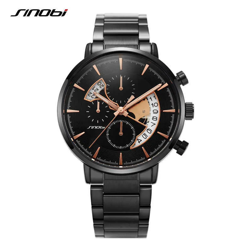 Sinobi Najnowszy Luksusowy Zegarek męski Unikalny Zegarek Kalendacyjny Sportowy Chronograf Kwarcowy Zegarki Wrist Reloj Hombre Prezent dla mężczyzn Q0524