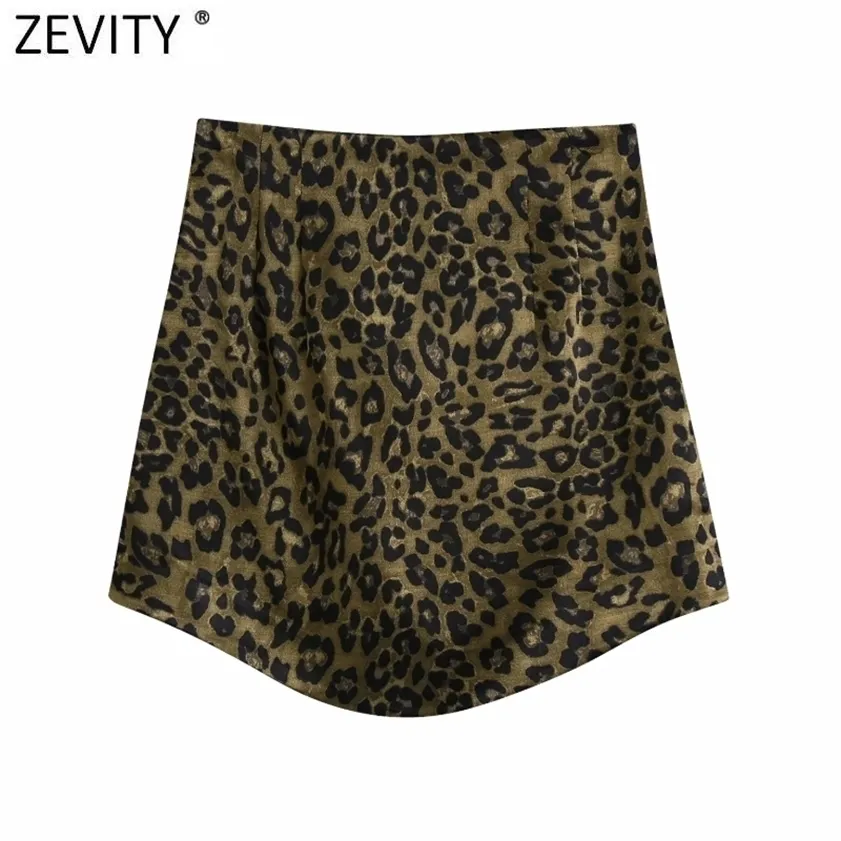 Zevity Women High Street Leopard Print Side Zipper Sexy Mini Skirt Faldas Mujer LadiesソフトカジュアルスリムシックなVestidos Qun865 220216