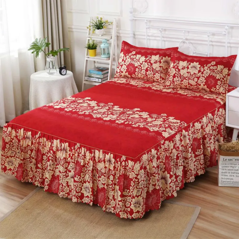 3 pcs / lot jupe de lit taille multiple fournitures textiles draps de literie couvre-lit doux pour la peau avec taie d'oreiller chaude F0375 210420