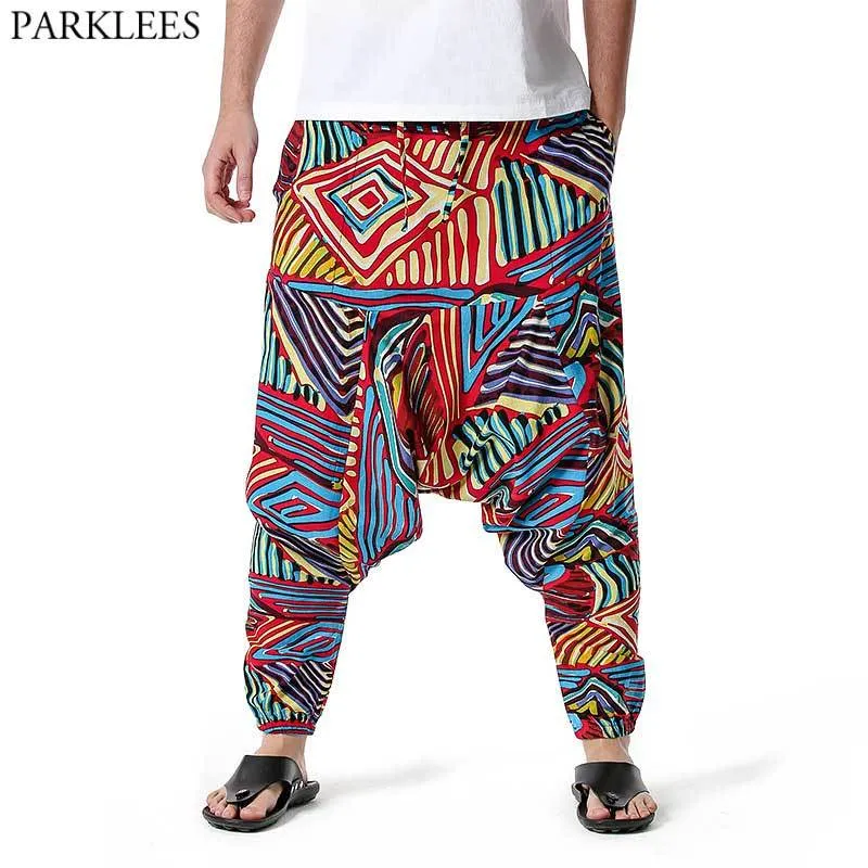 Herren Hippie Baggy Boho Yoga Haremshose Schwindel Afrikanischer Musterdruck Genie Jogginghose Baumwolle Lässige Hip Hop Ankara Hose 210522