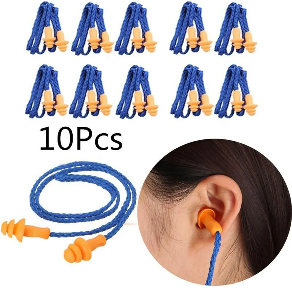 Household Sundries Soft Silicone Corded Ear Plugs Ears Protector Reusable Hearing Protection Noise Reduction Earplugs Crop Ship Earplug Earmuffs Swimming Earwax