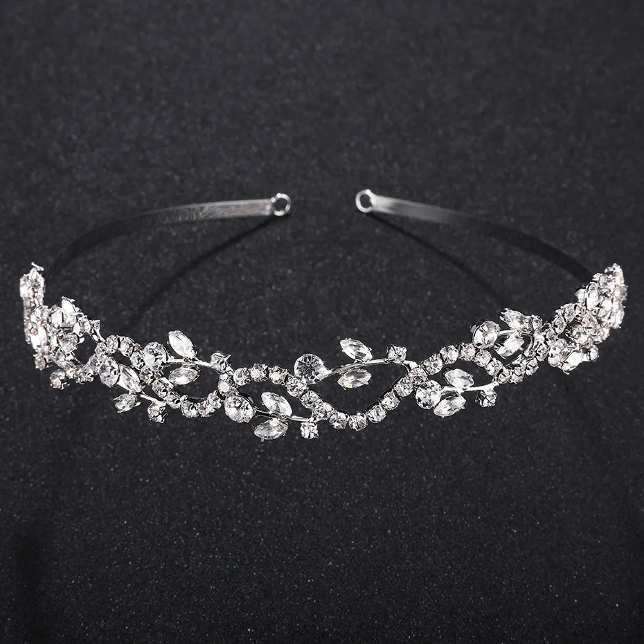 Wedding Tiaras Bridal Hairpins Rhinestone Girls Headband Silver Color Leaves Crystal Crowns Accessories Jewelry for Hair