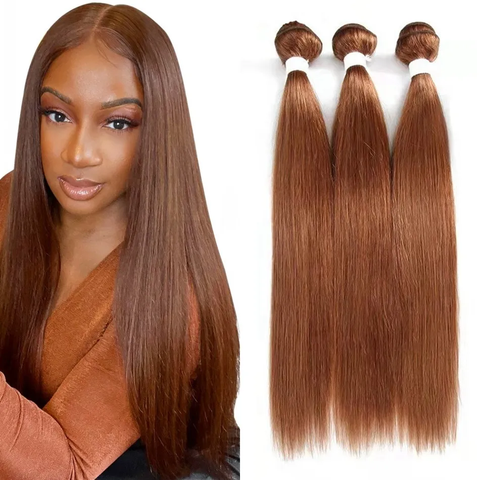 Pure Color Mongolian Brown Human Hair Bundles Extensions 3 4