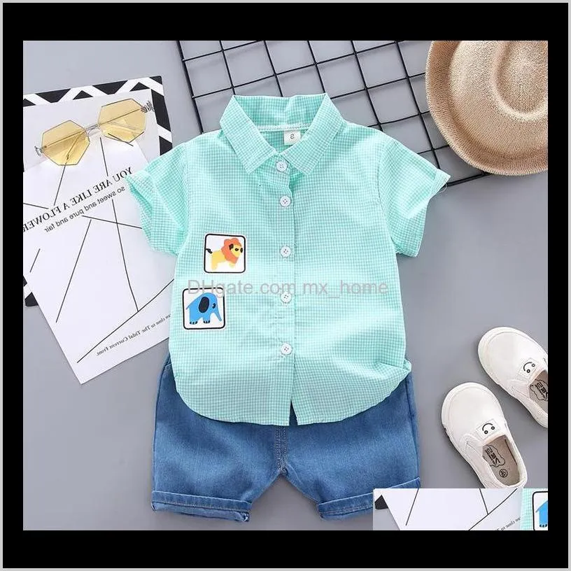 2021 new newborn animal summer plaid shirt + denim shorts set up baby boys birthday clothes cloth babies 6k3v