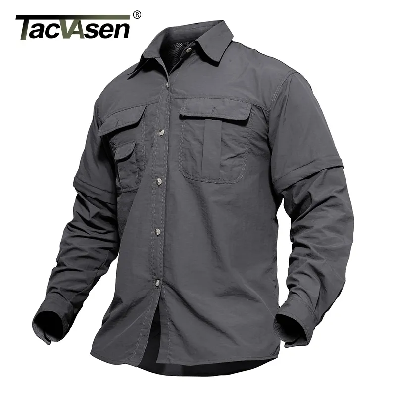 Tacvasen Men's Militares Clothing Lightweight Exército Camisa Rápida Camisa Tática Drea Verão Removível Manga Longa Caça Caça 210410