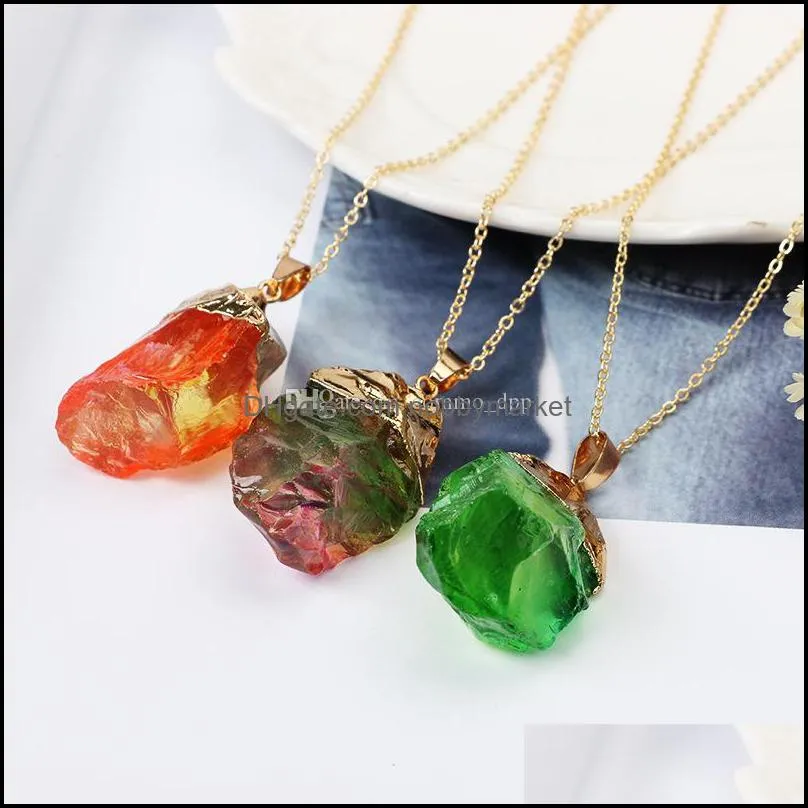 Luxury Quartz Natural Stone necklaces Irregular Crystal Druzy Healing gemstone pendant Gold chain necklace For women s Jewelry