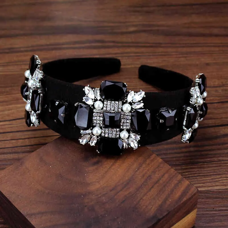 Bijoux de cheveux de luxe Vintage faits à la main, bandeau en cristal noir et perles, strass, coiffure en diamant pour femmes, mariage