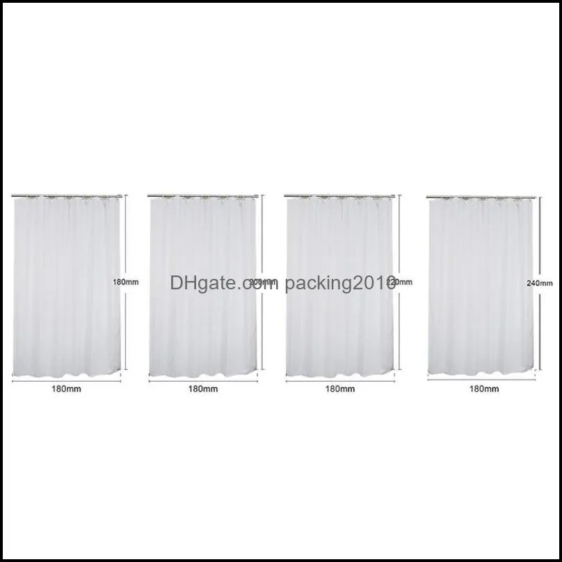 Waterproof White Extra Long Bath Curtain Plain Extra Wide Shower Curtain Washable With Hooks Ring