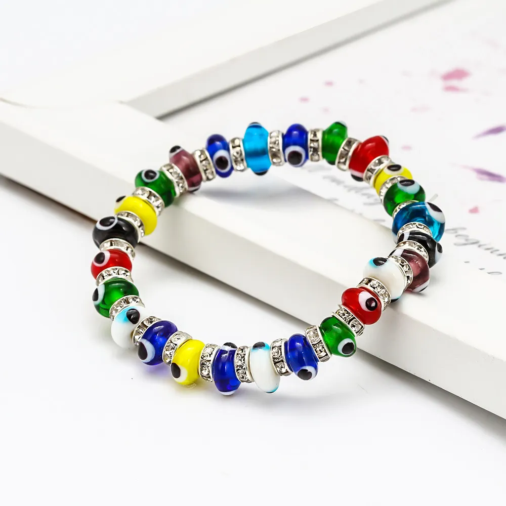 S2285 bijoux de mode Bracelet mauvais œil coloré yeux bleus Bracelets de perles élastiques