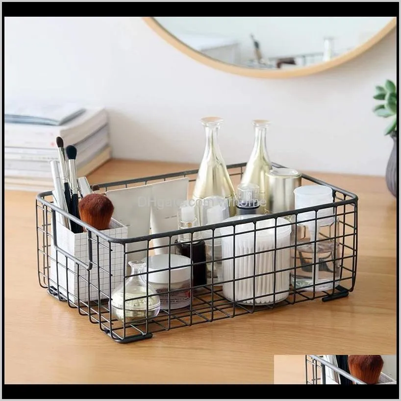 2pcs wire storage baskets with handles, metal organizer basket bins for home, office, nursery, laundry shelves