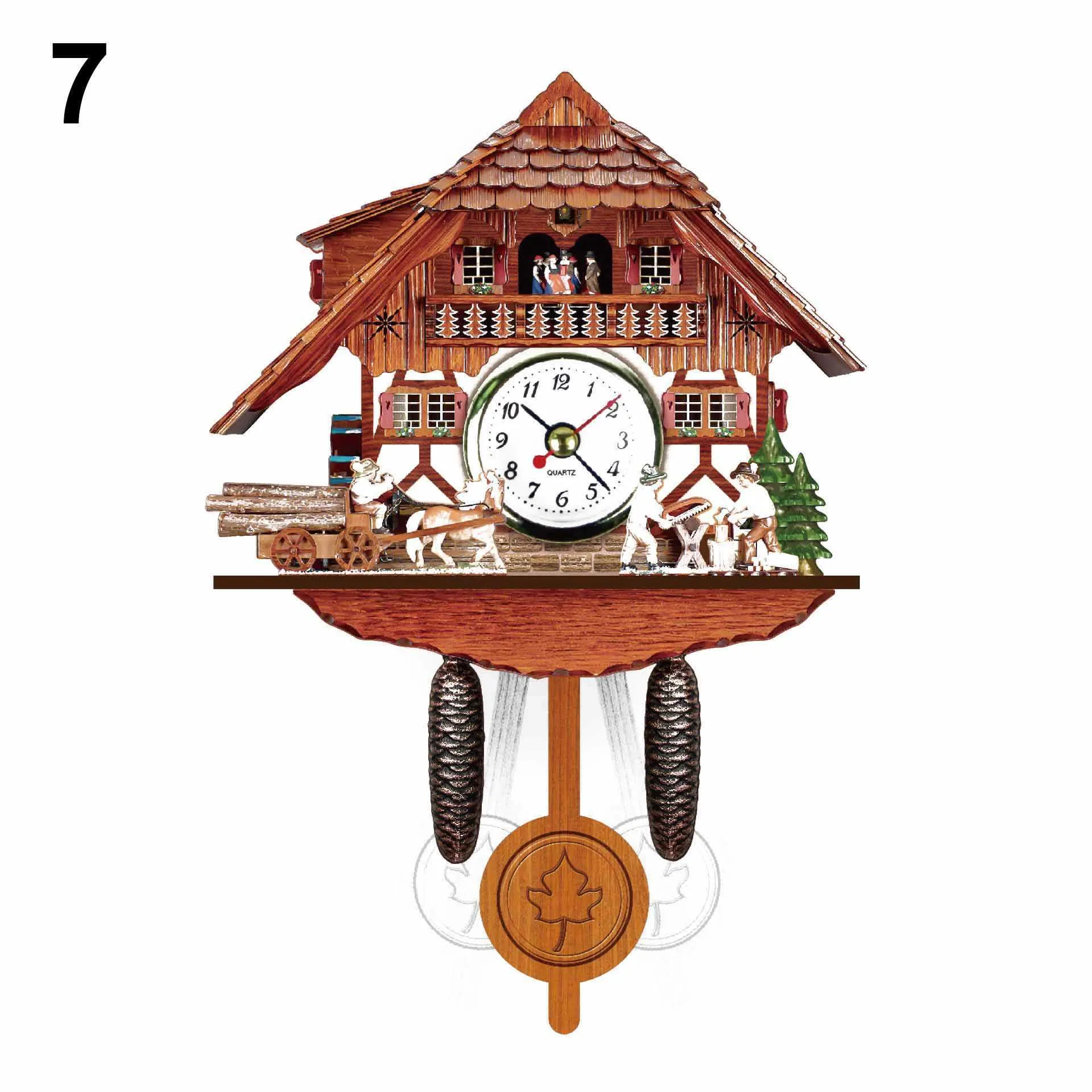 Wooden Cuckoo Wall Clock Cuckoo Time Alarm Bird Time Bell Swing Alarm Watch Home Art Decor Home Decoration Antique Style H0922