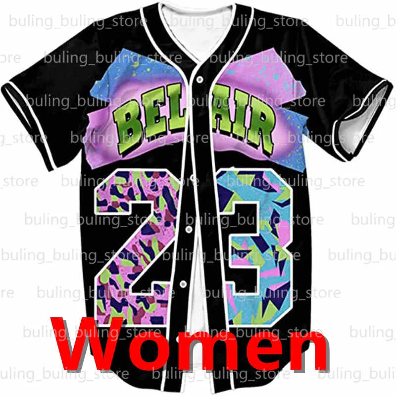 2021 hiphop mode unisex 90s thema party bel air honkbal jersey vrouwen korte mouw tops voor verjaardag ademend zwart maat XS-XXXL