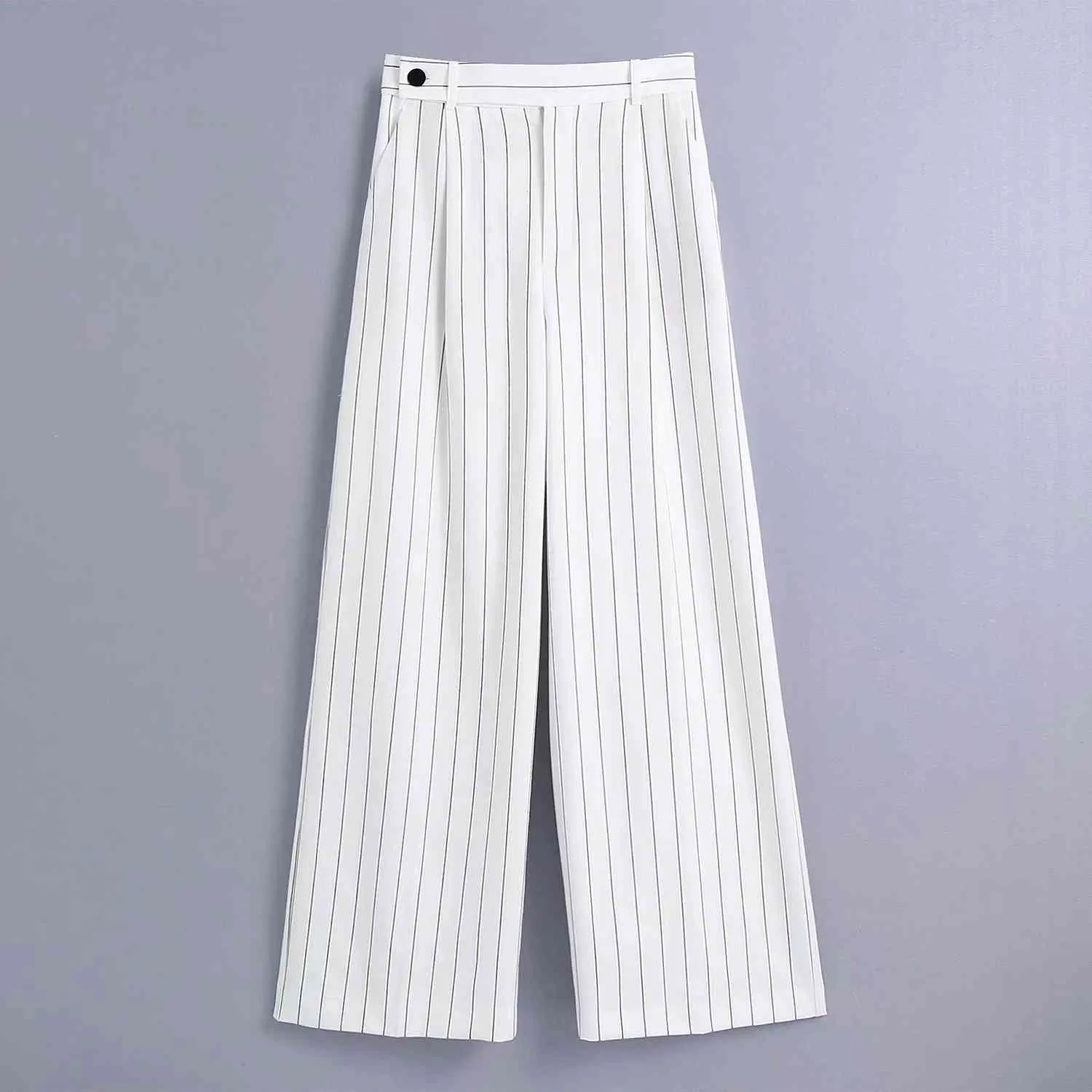 Luxury Beige Stripe A-Line Women Pants Office Lady Suits Retro High Waist Loose Wide Leg Female Trousers 210521