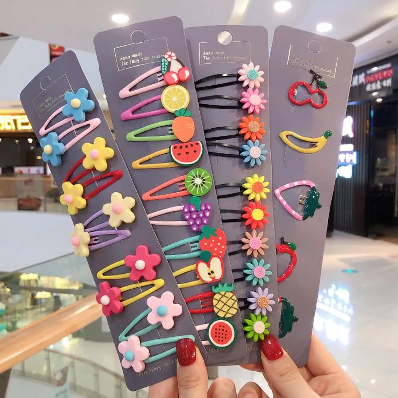 10pcs / 세트 소녀 공주 귀여운 만화 과일 꽃 머리 핀 어린이 아이 사랑스러운 머리 클립 Barrettes hairgrip hairclip hairclip