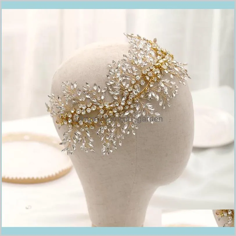 Bridal Headband Hair Jewelry Gold Crystal