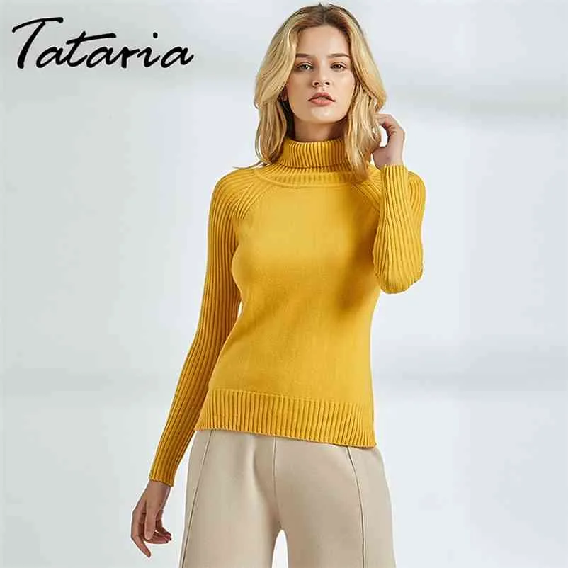 Tataria Turtleneck Gebreide truien voor vrouwen met lange mouwen truien dunne slanke knit en trui 210514