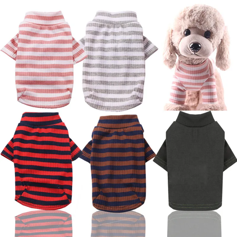 6 Color Dog Apparel 100% Cotton Striped Dogs Shirt for Pet Clothes Puppy T-Shirts Cat Tee Breathable Stretchy Black Red Pink White Beagle French Bulldog Schnauzer XL A27