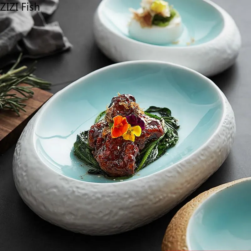 皿皿中国風セラミック食器ステーキプレートメインコースディレッションモダンな創造性ホームレストランの不規則なデザート