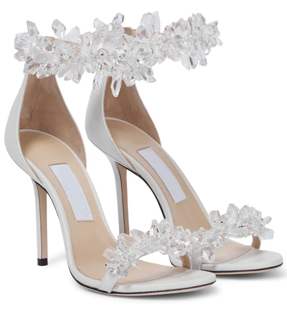 Elegant & Romantic Bridals Wedding Maisel Women Sandals Shoes Crystal Embellished Luxury Pumps Pearls Strap Lady Perfect Gladiator High Heels EU35-43