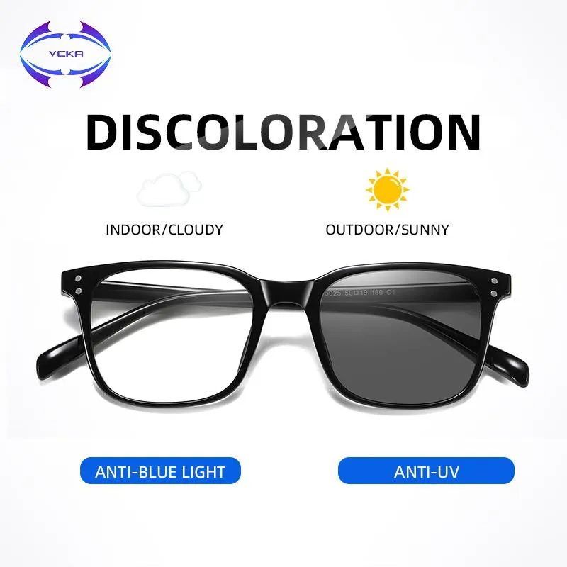 Fashion Sunglasses Frames VCKA Intelligent Discoloration Square Computer Anti Blue Light Glasses Men Women TR90 Frame Blocking Phone Gaming