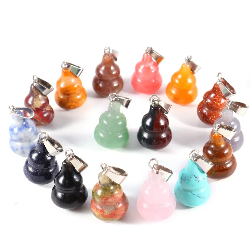 Naturlig Crystal Opal Rose Quartz Tiger's Eye Stone Charms Gourd Shape Pendant för DIY Earrings Halsband Smycken Making