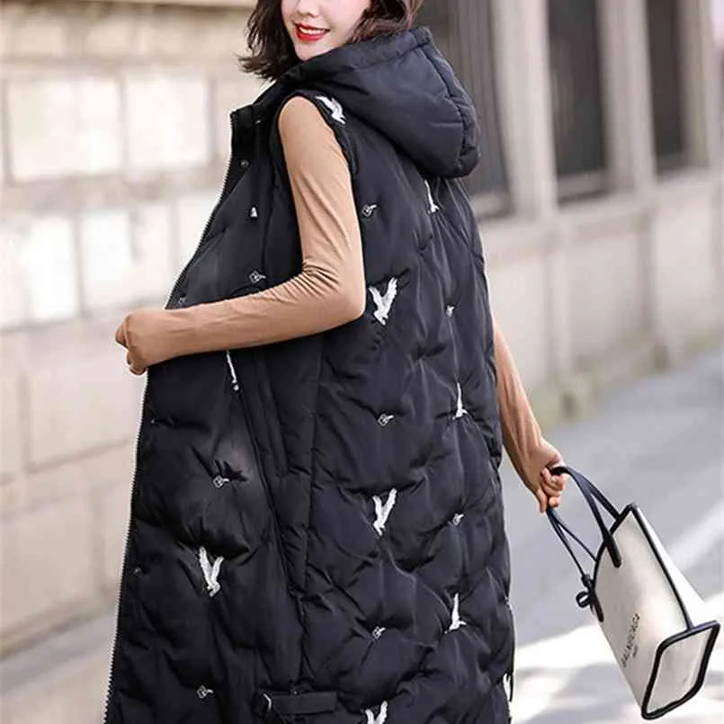 Dames Winter Lange Vesten Mouwloze 5XL Plus Size Zwart Down Katoen Jassen Vrouw Oversized Warme Jassen Vest voor Vrouwen 210817