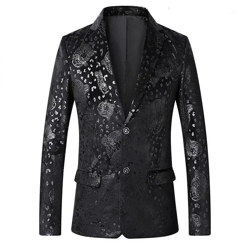 Lente Slanke Luipaard Print Pak Jassen Merk Mannen Blazer Mode Lange Mouw Een Knop Jas Plus Size 5XL Herenpakken Blazers