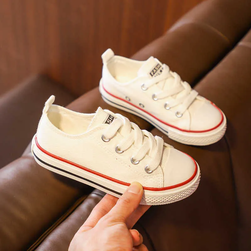 Children's canvas shoes 2020 spring and autumn models Korean low-top sneakers boys girls baby white casual X0703