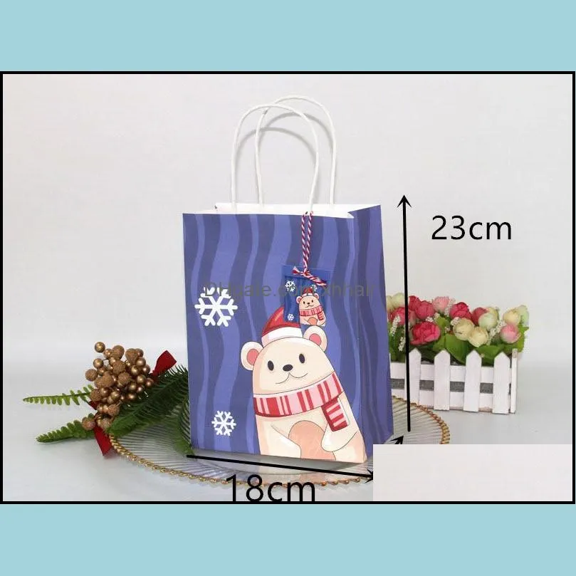 12pcs/lot Elk Christmas Tree Santa Claus Pattern Christmas New Year Gift bag Kraft paper bag gift Paper Bags shopping1