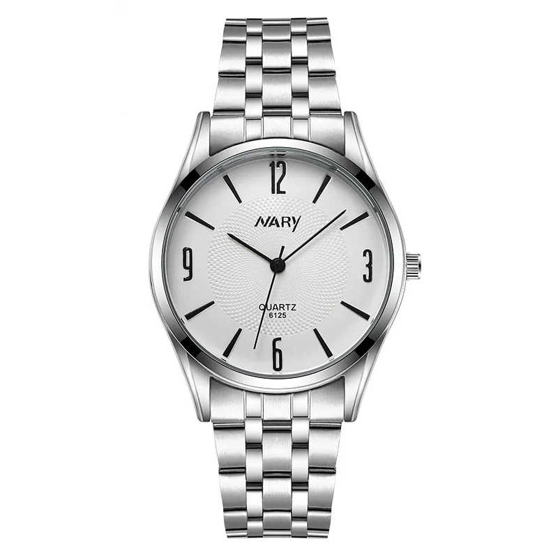 Watchbr-Fashion Top Quartz Hollow Mechanical Watches Men's Genuine Waterproof Watch Men (Silver bracelet white face 304L)