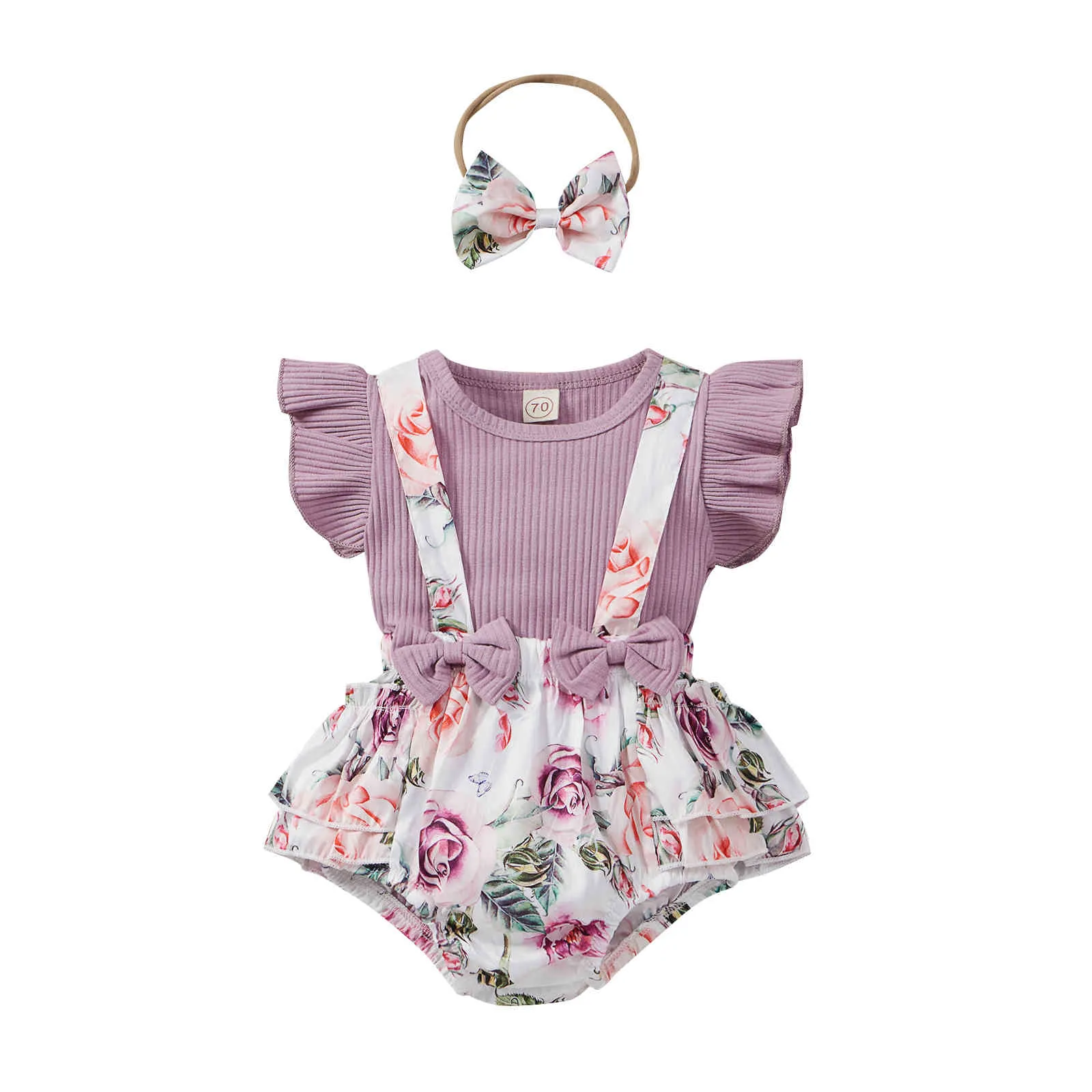 0-18m fleur d'été né bébé bébé filles vêtements ensemble de vêtements pourpre tricoté gompe goûte globalement tenue costumes 210515