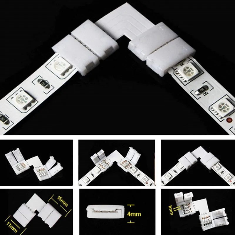 Connecteur Led RGB 5050 en forme de L, 4 broches, 10mm, étanche/Non  étanche, bandes Led, connecteurs de fil d'angle, adaptateur d'installation  - AliExpress
