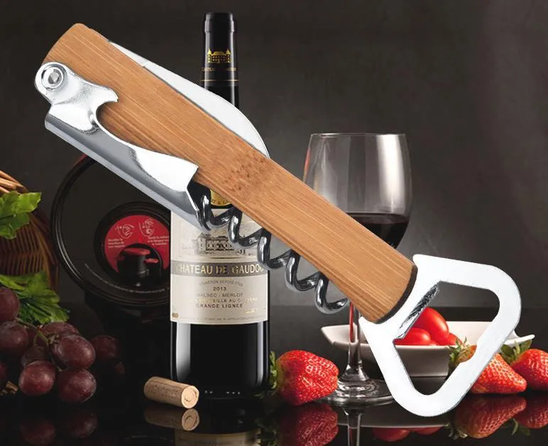 Wood Handle Professional Red Wine Opener Screw Bottle Stainless Steel Corkscrew for Waiters Sommelier Bartender SN4334