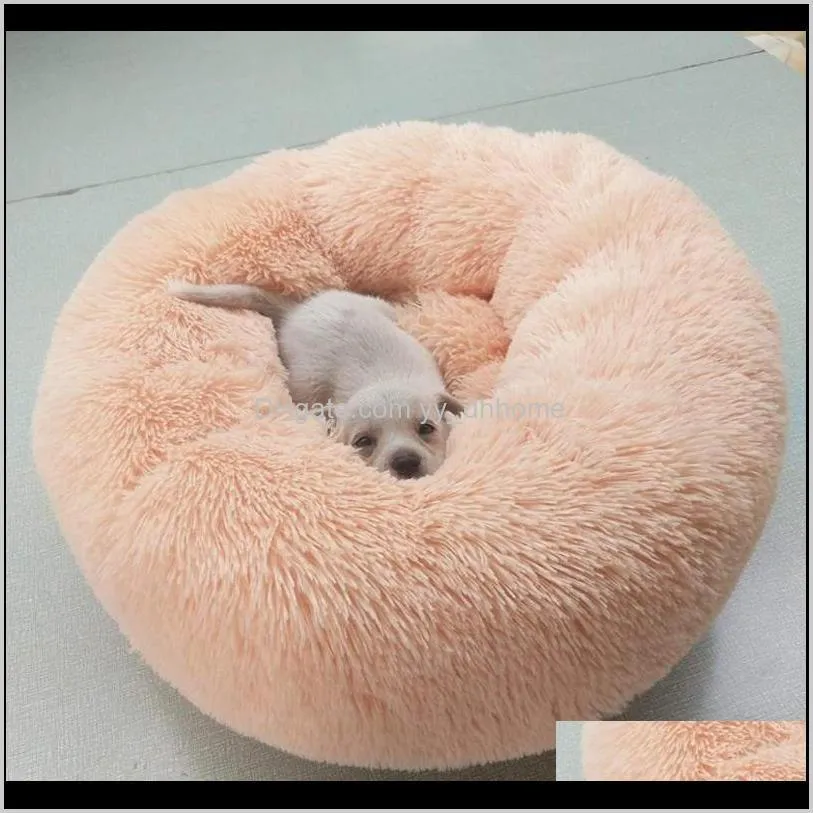 round long fur pet cat kennel bed mat colorful plush pet cat kitten sleep sofa winter keep warm christmas gift supplies