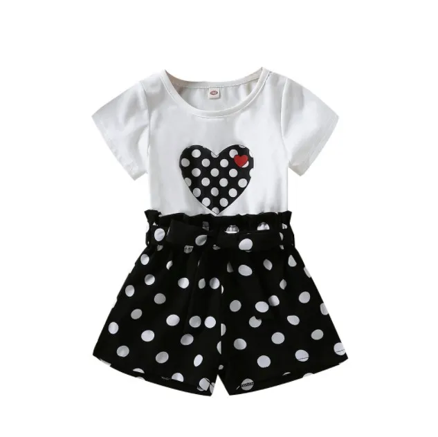 Sommerliebe T-Shirt + gepunktete Shorts zweiteiliges Baby-Mädchen-Kleidungsset Kurzarm-Kinder-Outfits Kleidung