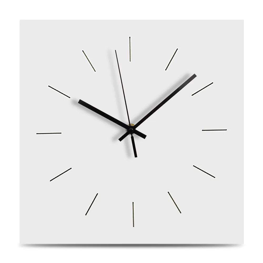 큰 장식 나무 벽 시계 현대 디자인 침묵 거실 홈 장식 사각 나무 교수형 시계 흰색