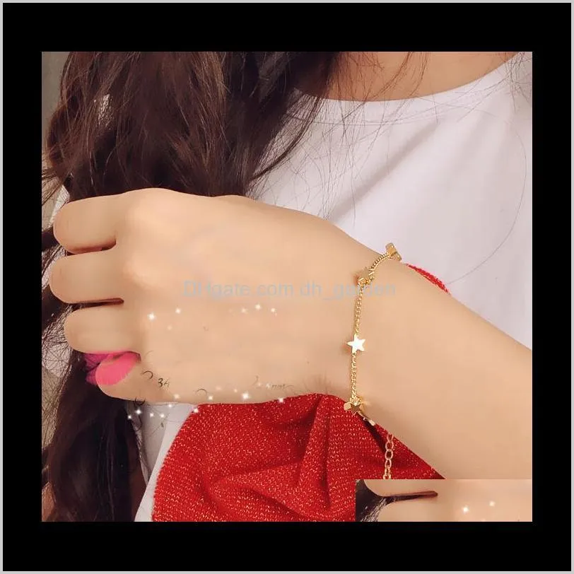 Drop Delivery 2021 Elegant Gold Plated Star Love Heart Charm Armband Bridal Wedding Jewelry for Women Girls Valentines Day Gifts DPYH7