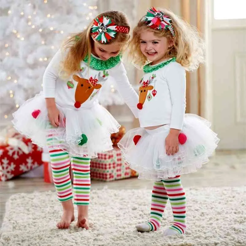 Kerst peuter baby kid meisje kleding set kinderen xmas set rendier tops tutu rokken jurk outfits costuems 210515