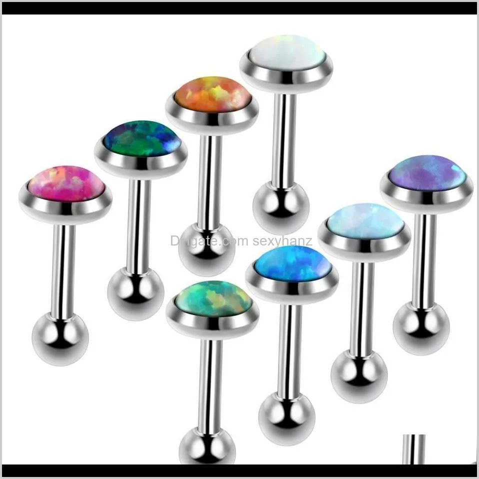 8pcs/lot stainless steel opal stone ear tragus cartilage helix stud piercing earring barbell stud lip piercings body jewelry 16g q