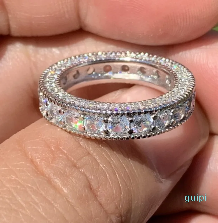 Vintage Mode-sieraden 925 Sterling Zilveren Cirkel Ring Witte Diamond Edelstenen Bruiloft Engagement Band Ring voor Minnaars Cadeau