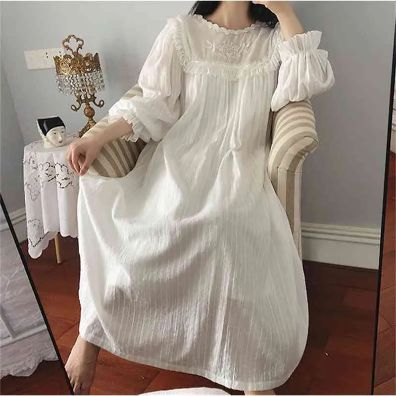 Dames Victoriaans Nachthemd Katoen Gebreid Zacht Lange Mouw Henley Vintage Nachthemd Lounge Nachthemd Kant Trim Slaapshirt Moederschap Borstvoeding Nachthemd G