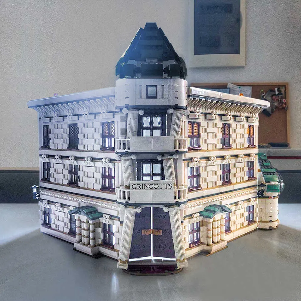 Ideas Harris Creative Expert Street View House Diagon Alley Gringotts Bank Moc Brick Modular Movie Model Building Block Toy H0917