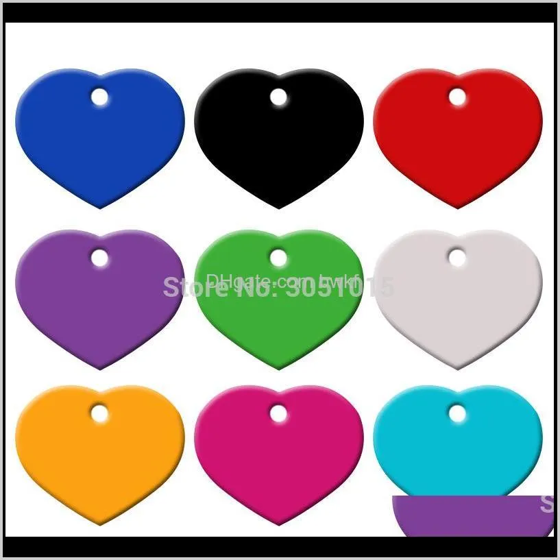 wholesale 100pcs heart pet dog id tag collar personalized engraving pet id tags aluminum dog identification name address tags 201126