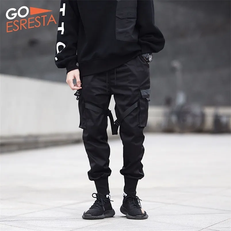 Black Hip Hop Cargo Broek Mannen Streetwear Mode Katoenen Joggers Joggingbroek Casual Harem Broek Zomer Harajuku Kleding 210715